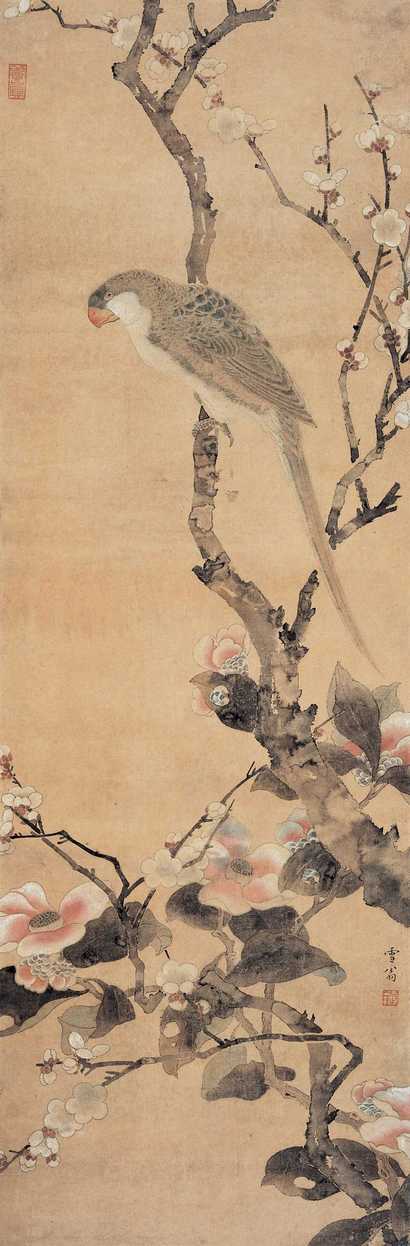 陈之佛 茶梅鹦鹉图 轴